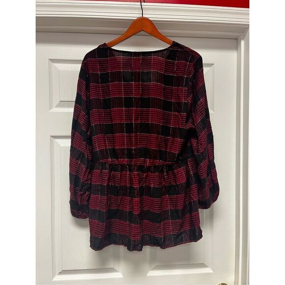 Lane Bryant Black Red Silver Plaid Wrap Peplum Blouse sz 16 Rayon NWT - Picture 6 of 8